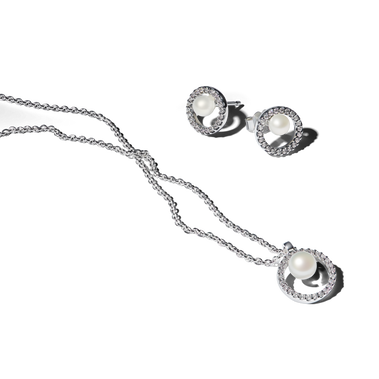 Zestaw prezentowy Naszyjnik i kolczyki z hodowanymi perłami słodkowodnymi w oprawie Pavé